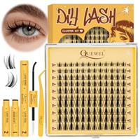 QUEWEL DIY Lash Extension Kit Fluffy Cluster Lashes Kit Mixed Individual Eyelash Clusters Easy to Apply DIY at Home