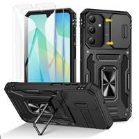Doeshine for Samsung Galaxy A07 4G Case, 2 Pack Screen Protector, with 360Rotate Ring Kickstand & Slide Camera Cover, Shockproof Military Drop Protection Case for Galaxy A07 4G 2025
