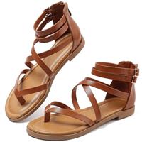 Maxome Sandals Womens Summer Gladiator Sandals Flat Sandals Ladies Thong Cross Strappy Sandals Back Zipper Roman Sandals Comfy Soft Footbed Open Toe Causal Beach Sandals Boho Sandals