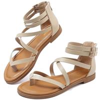 Maxome Sandals Womens Summer Gladiator Sandals Flat Sandals Ladies Thong Cross Strappy Sandals Back Zipper Roman Sandals Comfy Soft Footbed Open Toe Causal Beach Sandals Boho Sandals