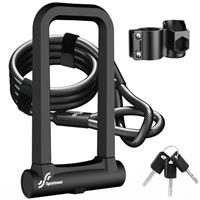 Sportneer Bike Lock: 18mm Heavy Duty Anti Theft Keyless Locking Bike U Lock with 5ft Security Steel Cable - Shackle Bicycle U-Locks with 3 Keys for Road, Mountain, Electric & Folding Bike