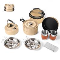 Odoland Camping Cookware Set Non-Stick Pot and Pan Set with Kettle, Stainless Steel Utensils Mess Kit, Cups Plates Knives Spoons Forks for Outdoor Cooking