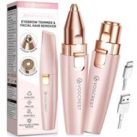 VG VOGCREST Eyebrow Facial Trimmer: 2 in1 Rechargeable Facial Hair Removal and Eyebrow Shaver - Face Lips Body Painless Facial Razor with Built-in LED Light