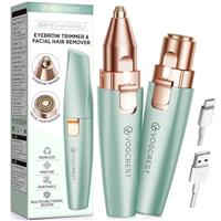 VG VOGCREST Eyebrow Facial Trimmer: 2 in1 Rechargeable Facial Hair Removal and Eyebrow Shaver - Face Lips Body Painless Facial Razor with Built-in LED Light