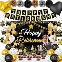 Retirement Party Decorations,Happy Retirement Decorations,Happy Retirement Banner,Retired Balloons,Backdrop,Sash,Pompoms, Swirls Hanging Card, Retired Cake Topper