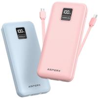 AsperX 2-Pack 10000mAh Power Bank Fast Charging, Portable Charger with Built in Cables USB C Input and Output, Battery Pack LED Display Compatible with iPhone, Samsung, iPad, Tablets, Android, etc.