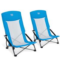 TIMBER RIDGE Low Folding Beach Chair, Folding Lightweight Camping Chair with Mesh High Backrest 150kg Capacity Carry Bag & Padded Armrest for Garden Outdoor BBQ Travel Picnic