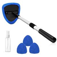 5 Pcs Car Windscreen Cleaner,Car Cleaning Kit, Auto Window Cleaning Tool with 3 Reusable Microfiber Pads, Detachable Handle and Extendable Design, Windshield Wiper Kit for Inside Glass Cleaning (Blue)