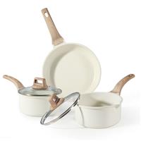 CAROTE Pots and Pans Sets Non Stick, White Granite Induction Hob Pan Set, Natural Non Toxic Cooking Cookware Set with Saucepan Set,Suitable for All Stoves