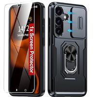 AMILIFECASES For Samsung Galaxy S25 Case, S25 Case with [9H Screen Protector] [Slide Camera Cover & Rotatable Kickstand] Military Grade Shockproof Anti-Scratch Cover for Galaxy S25 6.2"