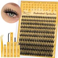 QUEWEL DIY Lash Extension Kit Fluffy Cluster Lashes Kit Mixed Individual Eyelash Clusters Easy to Apply DIY at Home