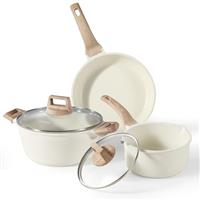 CAROTE Pots and Pans Sets Non Stick, White Granite Induction Hob Pan Set, Natural Non Toxic Cooking Cookware Set with Saucepan Set,Suitable for All Stoves