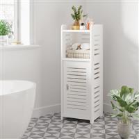 Dripex 4 Tier Bathroom Floor Cabinet, Slim White Storage Cabinet with Door, Narrow Free Standing Cupboards Adjustable Shelves for Bathroom, Bedroom or Balcony (Door Style 2)