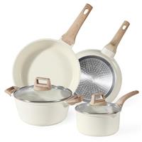 CAROTE Pots and Pans Sets Non Stick, White Granite Induction Hob Pan Set, Natural Non Toxic Cooking Cookware Set with Saucepan Set,Suitable for All Stoves