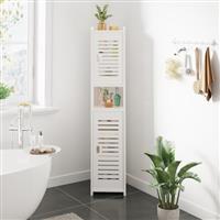 Dripex 4 Tier Bathroom Floor Cabinet, Slim White Storage Cabinet with Door, Narrow Free Standing Cupboards Adjustable Shelves for Bathroom, Bedroom or Balcony (Door Style 2)