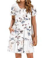 AUSELILY Women's Summer Dress Pleated Knee Length Casual Dress Ladies Short Sleeve T-Shirt Dresses with Pockets
