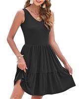 WNEEDU Womens' Summer Sleeveless Beach Dresses Ladies Sundress Tiered Flowy Dresses V-Neck with Pockets