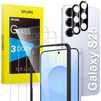 SPARIN Screen Protector for Samsung Galaxy S25, 3 Tempered Glass Screen Protector with 2 Camera Lens Protector, Fingerprint ID Compatible, Installation Alignment Frame Included