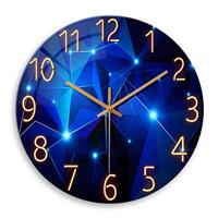 Blue Wall Clocks Battery Operated 12 Inch Glass Wall Clock Slient Non Ticking