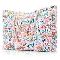 Large Beach Bag for Women with Zip,Waterproof Summer Beach Tote Bags with Pockets,Holiday Essentials Family Travel Bag for Women,Canvas Shopping Bag Personalised Overnight Shoulder Bag for Pool Gym