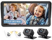 2-Kids Baby Car Camera for Seat: 6.9 Inch Ultrawide Display with Two Cameras Rear Facing - USB Powered Backseat Camera HD 1080P Easy to Install by Tomoia
