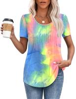 MOLERANI T Shirts for Women UK Round Neck Loose Casual Puff Short Sleeve Summer Tee Tops Front Pleated T Shirt