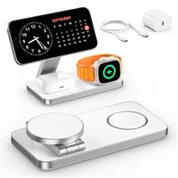 Keepro 3 in 1 Wireless Charging Station for iPhone Magnetic Portable, Fast Wireless Charger Stand for iPhone 16/15/14/13/12, AirPods Pro 4 3 2 Apple Watch (Adapter Included)-Black