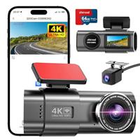 Dash Cam 4K UHD Front Dashcam with 64GB SD Card 2160P WiFi Car Camera,Smart App Control,WDR,Night Vision,Park Mode,G-Sensor,Loop Record,Support Max 256GB