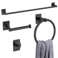 Toilet Roll Holder and Towel Rail Set, Gypie Black Bathroom Accessories Set, Metal Bathroom Hardware Set Includes 24 Black Towel Rail, Toilet Roll Holder, Towel Ring, and Wall Hook