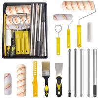 HpCuales 13pcs Paint Roller Set,Paint Rollers & Tray Set with Extension Pole,Includes a Paint Tray,Brush,Large and Mini Rollers & Sleeves,Paint Mixer,Scraper,Washing Rack,for Painting Walls & Ceilings