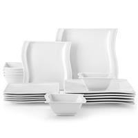 MALACASA 30-Piece Dinner Set for 6 People, Porcelain Plates and Bowls Set, Scratch-Resistant Ivory White Crockery with 6 Dinner Plates, Dessert Plates, Soup Bowls, Cups & Saucers, Julia Series