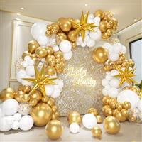 Gold Balloons Garland Arch Kit with Explosion Star Foil Balloons, 5/10/12/18inch Gold Confetti Latex Balloons for 2024 Graduation Anniversary Birthday Party Decorations