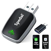 2025 Mini Wireless CarPlay Adapter UKSpedal 2in1 CarPlay & Android Auto Wireless Adapter UK Fit for Cars from 2016 & for iPhone iOS 10+/Android 11+ Plug & Play Fast Connection