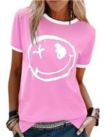 Lonya Women T-Shirt Tops Summer Short Sleeve Ladies Tunic Top Smile Face Printed Casual Tee Shirts