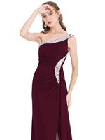 Angel-fashions Women's One Shoulder Ruching Beading Ribbon Soft Evening Gown