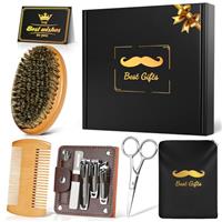 Birthday Gifts for Men Dad, Linkax Beard Brush for Men Beard Grooming Care Kit with Brush Comb Apron Scissors Nail Clippers Manicure Set, Boyfriend Husband Grandad Step Dad Gifts from Daughter Son