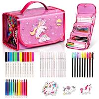 Jofuni Unicorn Pencil Case Colouring Sets, Unicorn Birthday Gifts for Girls 4 5 6 7, Scented Washable Markers Stationery Set, Drawing Colouring Set for Kids, Arts and Crafts Kit for Kids