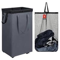 DOKEHOM Large Laundry Basket with Handle on Wheels, Collapsible Fabric Laundry Hamper, Foldable Clothes Organizer, Folding Washing Bin