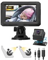 eSynic 1080P HD Baby Car Camera USB Baby Monitor 4.3'' Display Child Mirror Rear Facing for Car Back Seat with Night Vision| 360 Rotating Camera| Adhesive Mount| Wide Angle Fit for 2 Babies Kids Pets