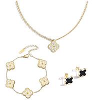 echden Lucky Four Leaf Clover Jewelry Set, 18K Diamond Necklace Pendant Earrings Bracelet for Women,Clover Jewelry Christmas Birthday Gift for Women Girls