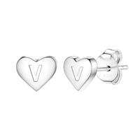 Delicate S925 Silver Heart Pendant Earrings Gift 26 Letter Initial A-Z Stud Erarrings For Women Girls Mum Daughter Sisters Friends Lover Birthday Christmas Party Silver Jewellery