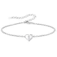 Funny S925 Silver 26 Letter Initial A-Z Heart Pendant Bracelet Gift For Daughter Sisters Friends Mum Birthday Christmas Adjustable Jewellery