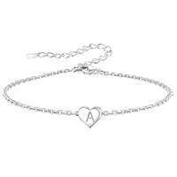 Funny S925 Silver 26 Letter Initial A-Z Heart Pendant Bracelet Gift For Daughter Sisters Friends Mum Birthday Christmas Adjustable Jewellery