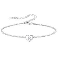 Funny S925 Silver 26 Letter Initial A-Z Heart Pendant Bracelet Gift For Daughter Sisters Friends Mum Birthday Christmas Adjustable Jewellery
