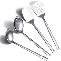 ReaNea Stainless Steel Kitchen Utensils Set, 4 Pieces: Turner, Skimmer, Ladle, Essential Cooking Gadgets for Home & Professional Use