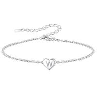 Funny S925 Silver 26 Letter Initial A-Z Heart Pendant Bracelet Gift For Daughter Sisters Friends Mum Birthday Christmas Adjustable Jewellery
