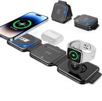 3in1 Foldable travel mag-safe charger, OneCut wireless charging station for iPhone 16/15/14/13/12 Series, Apple Watch Charger for iWatch 10/9/Ultra 2/Ultra/8/7/6/SE/5/4/AirPods 4/3/2/Pro
