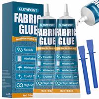 GLOWPOINT Fabric Glue, Extra Strong Fabric Glue for Clothes, Crafts, Upholstery, Material, Textile, Felt, and Badges, Clear, Machine Washable, No Sew Permanent Bond Fabric Adhesive 1 Pack