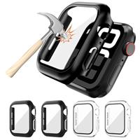 OU-BAND 4 Pack Hard Case with Tempered Glass Screen Protector for Apple Watch, Compatible with Series 9 Series 8 Series 7 45mm - Ultra-Thin