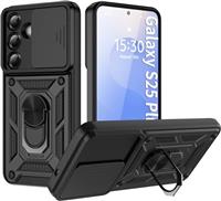 Guisessy Phone Case for Samsung Galaxy S24 FE 5G Case with Ring Kickstand and 2 Tempered Glass Screen Protector, Slide Camera Full Body Protective Shockproof Silicone Tough Hard Armour S24 FE Cover